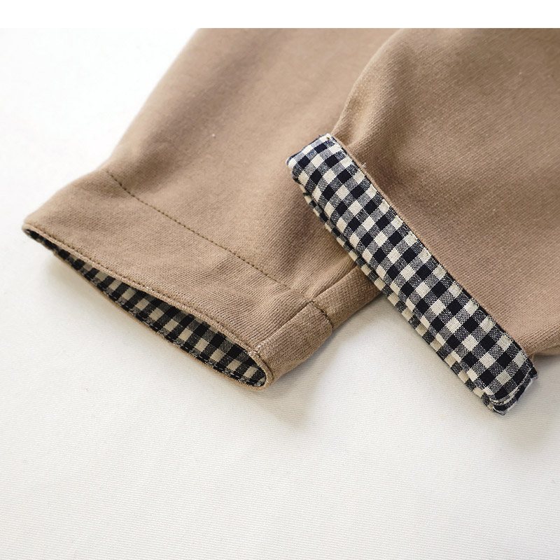 キッズ サロペット オーバーオール ニットデニム 男の子 女の子 ベビー ( 80-130cm )【 ZOOMIC ズーミック 】 裾チェック 切替 ボトムス パンツ アウター オールインワン フロントポケット インディゴ ネイビー ベージュ 秋物 80cm 90cm 95cm 100cm 110cm 120cm 130cm