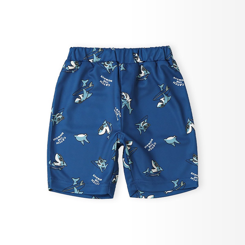 キッズ 5分丈パンツ メッシュ ハーフパンツ 男の子 接触冷感 涼しい イージーパンツ 【GrinLab グリンラボ】 ベビー ズボン ボトムス 短パン 伸縮 ストレッチ ウエストゴム 総柄 サメ シャーク サーフ ストリート プリント 男児 女児 80 90 95 100 110 120 130
