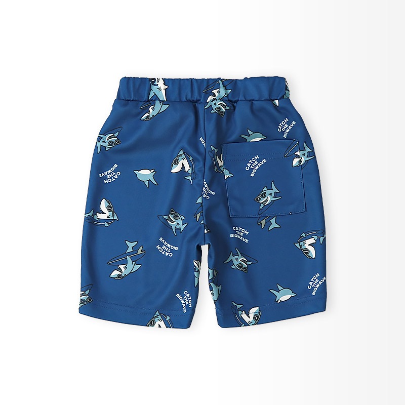 キッズ 5分丈パンツ メッシュ ハーフパンツ 男の子 接触冷感 涼しい イージーパンツ 【GrinLab グリンラボ】 ベビー ズボン ボトムス 短パン 伸縮 ストレッチ ウエストゴム 総柄 サメ シャーク サーフ ストリート プリント 男児 女児 80 90 95 100 110 120 130