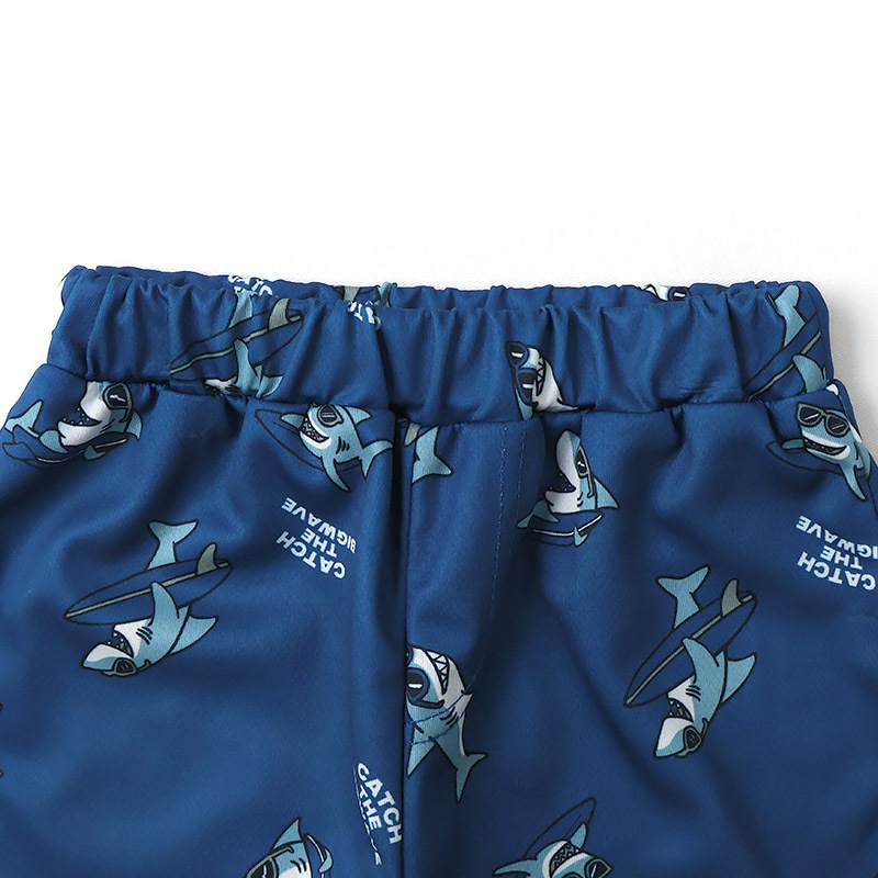 キッズ 5分丈パンツ メッシュ ハーフパンツ 男の子 接触冷感 涼しい イージーパンツ 【GrinLab グリンラボ】 ベビー ズボン ボトムス 短パン 伸縮 ストレッチ ウエストゴム 総柄 サメ シャーク サーフ ストリート プリント 男児 女児 80 90 95 100 110 120 130