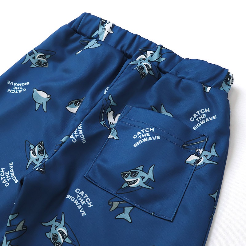 キッズ 5分丈パンツ メッシュ ハーフパンツ 男の子 接触冷感 涼しい イージーパンツ 【GrinLab グリンラボ】 ベビー ズボン ボトムス 短パン 伸縮 ストレッチ ウエストゴム 総柄 サメ シャーク サーフ ストリート プリント 男児 女児 80 90 95 100 110 120 130