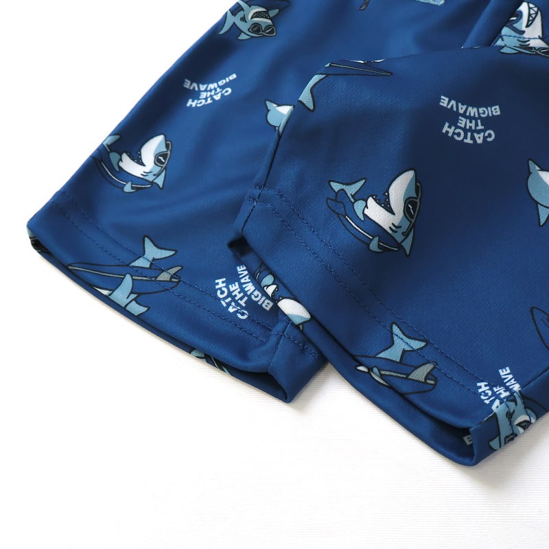 キッズ 5分丈パンツ メッシュ ハーフパンツ 男の子 接触冷感 涼しい イージーパンツ 【GrinLab グリンラボ】 ベビー ズボン ボトムス 短パン 伸縮 ストレッチ ウエストゴム 総柄 サメ シャーク サーフ ストリート プリント 男児 女児 80 90 95 100 110 120 130