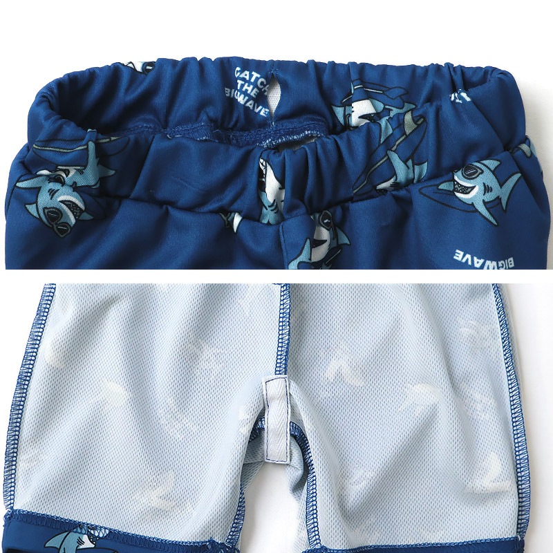 キッズ 5分丈パンツ メッシュ ハーフパンツ 男の子 接触冷感 涼しい イージーパンツ 【GrinLab グリンラボ】 ベビー ズボン ボトムス 短パン 伸縮 ストレッチ ウエストゴム 総柄 サメ シャーク サーフ ストリート プリント 男児 女児 80 90 95 100 110 120 130