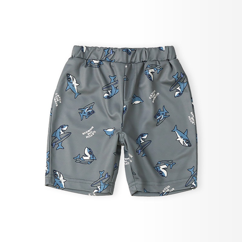 キッズ 5分丈パンツ メッシュ ハーフパンツ 男の子 接触冷感 涼しい イージーパンツ 【GrinLab グリンラボ】 ベビー ズボン ボトムス 短パン 伸縮 ストレッチ ウエストゴム 総柄 サメ シャーク サーフ ストリート プリント 男児 女児 80 90 95 100 110 120 130