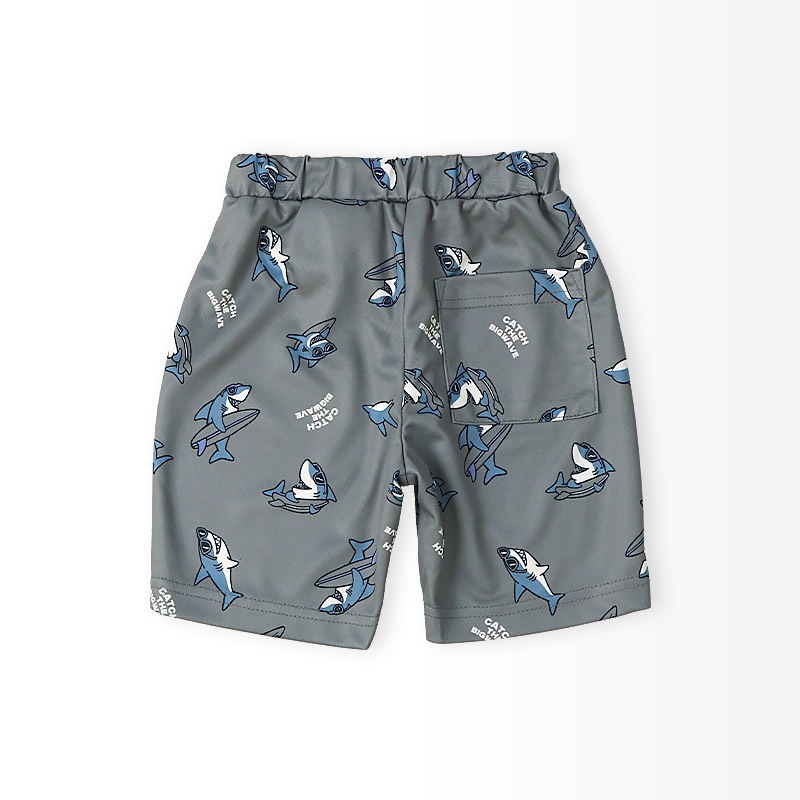 キッズ 5分丈パンツ メッシュ ハーフパンツ 男の子 接触冷感 涼しい イージーパンツ 【GrinLab グリンラボ】 ベビー ズボン ボトムス 短パン 伸縮 ストレッチ ウエストゴム 総柄 サメ シャーク サーフ ストリート プリント 男児 女児 80 90 95 100 110 120 130