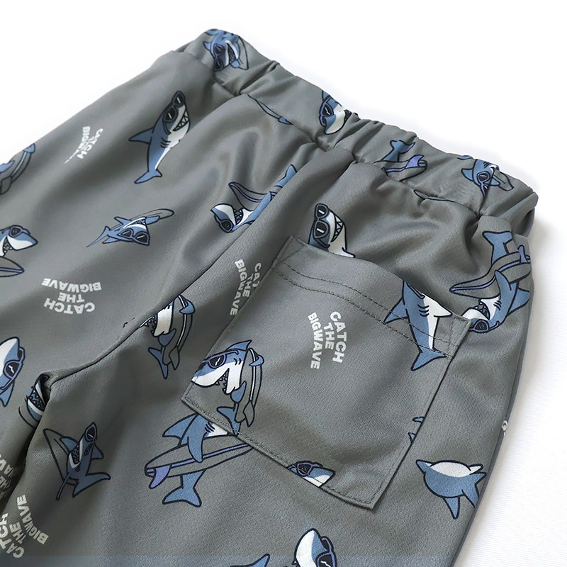 キッズ 5分丈パンツ メッシュ ハーフパンツ 男の子 接触冷感 涼しい イージーパンツ 【GrinLab グリンラボ】 ベビー ズボン ボトムス 短パン 伸縮 ストレッチ ウエストゴム 総柄 サメ シャーク サーフ ストリート プリント 男児 女児 80 90 95 100 110 120 130