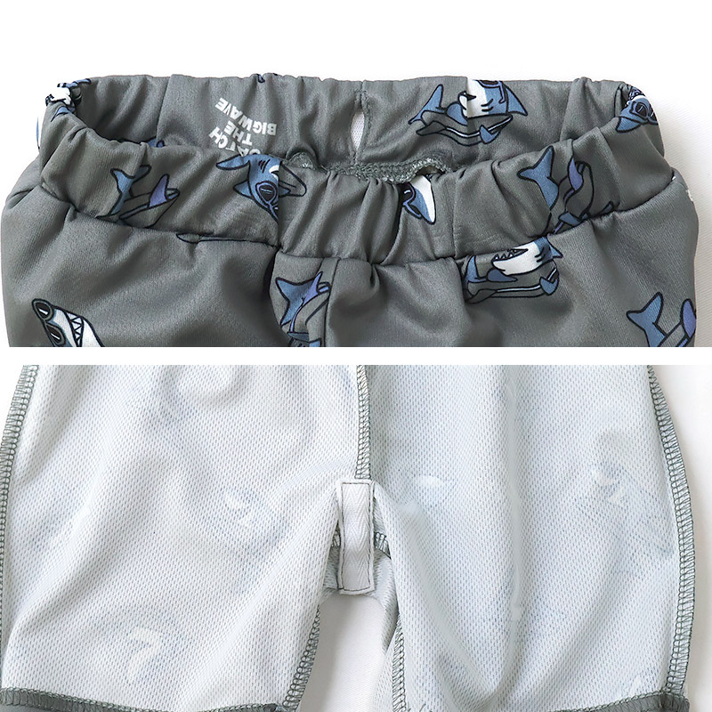 キッズ 5分丈パンツ メッシュ ハーフパンツ 男の子 接触冷感 涼しい イージーパンツ 【GrinLab グリンラボ】 ベビー ズボン ボトムス 短パン 伸縮 ストレッチ ウエストゴム 総柄 サメ シャーク サーフ ストリート プリント 男児 女児 80 90 95 100 110 120 130