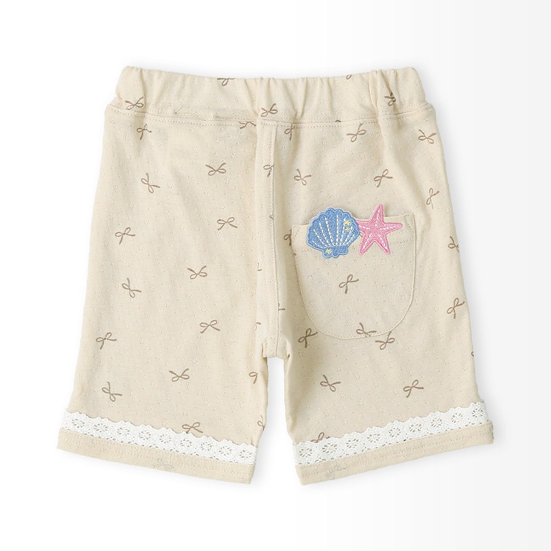 ガールズ ハーフパンツ 5分丈 レース 半ズボン 女の子 ポケット付【UZULAND ウズランド】キッズ ベビー 短パン ジャカード 裾 ウエストゴム デザイン 伸縮 ストレッチ カジュアル ベージュ サックス 可愛い かわいい 80 90 95 100 110 120 130