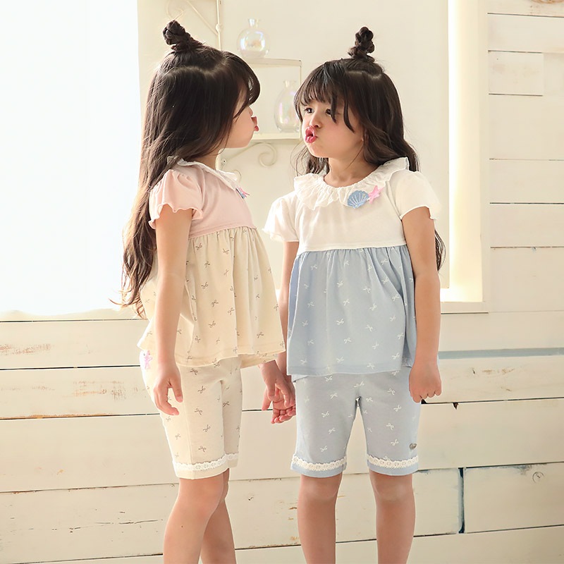 ガールズ ハーフパンツ 5分丈 レース 半ズボン 女の子 ポケット付【UZULAND ウズランド】キッズ ベビー 短パン ジャカード 裾 ウエストゴム デザイン 伸縮 ストレッチ カジュアル ベージュ サックス 可愛い かわいい 80 90 95 100 110 120 130