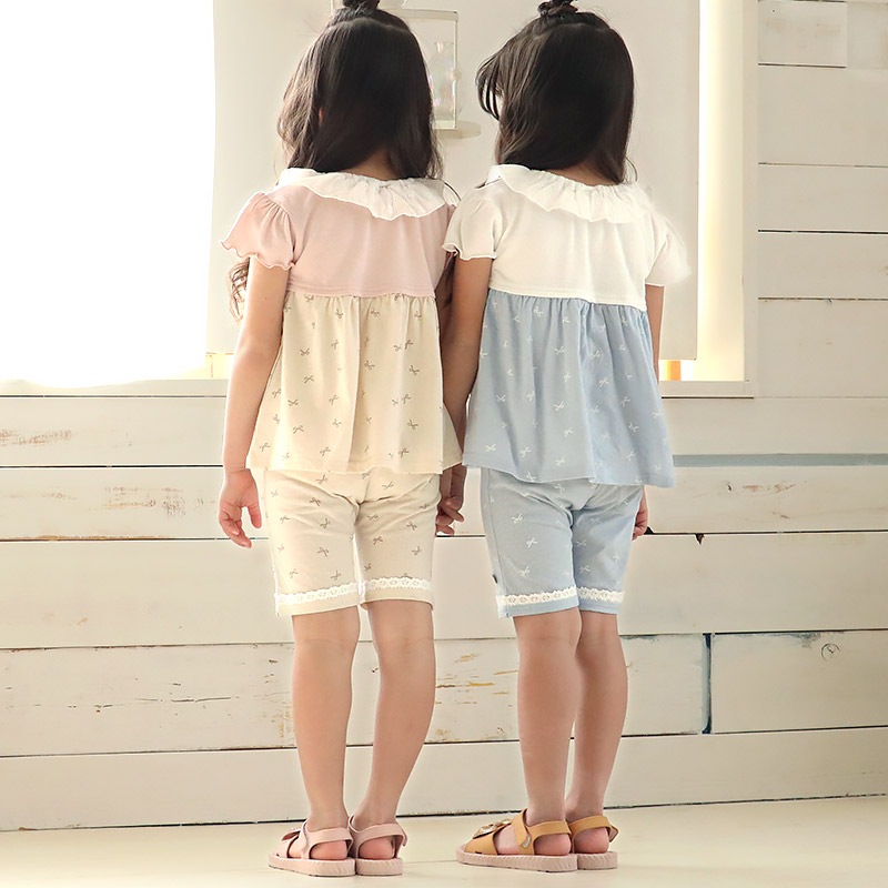 ガールズ ハーフパンツ 5分丈 レース 半ズボン 女の子 ポケット付【UZULAND ウズランド】キッズ ベビー 短パン ジャカード 裾 ウエストゴム デザイン 伸縮 ストレッチ カジュアル ベージュ サックス 可愛い かわいい 80 90 95 100 110 120 130