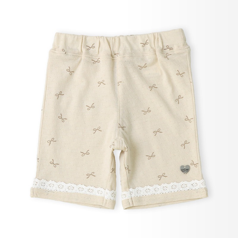 ガールズ ハーフパンツ 5分丈 レース 半ズボン 女の子 ポケット付【UZULAND ウズランド】キッズ ベビー 短パン ジャカード 裾 ウエストゴム デザイン 伸縮 ストレッチ カジュアル ベージュ サックス 可愛い かわいい 80 90 95 100 110 120 130