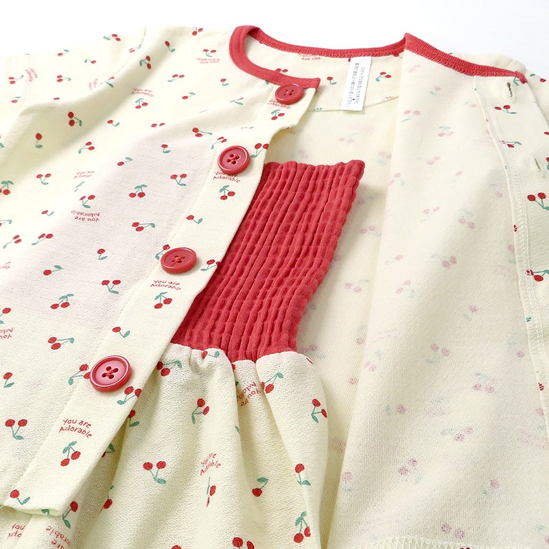 ルームウェア 女の子 子供 半袖 前開き腹巻付 ( 80-130cm ) 綿100% 梨地天竺 7分丈パンツ 2点セット パジャマ 上下セット