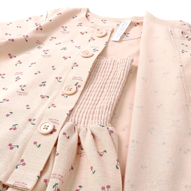 ルームウェア 女の子 子供 半袖 前開き腹巻付 ( 80-130cm ) 綿100% 梨地天竺 7分丈パンツ 2点セット パジャマ 上下セット