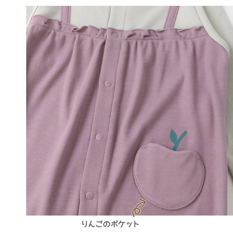 ベビー服 カバーオール オーバーオール風 長袖 前開き リンゴ ( 70-80cm) 【 TICKTOCK 】 子供服 女の子 女子 ベビー服 ベビーウェア おくるみ ロンパース つなぎ ピンク 重ね着風 かわいい おしゃれ 秋物 70cm 80cmポイント消化