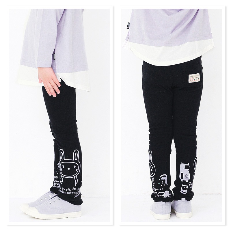 キッズ レギンス パンツ 女の子 うさぎ プリント 長丈 レギンス ( 80