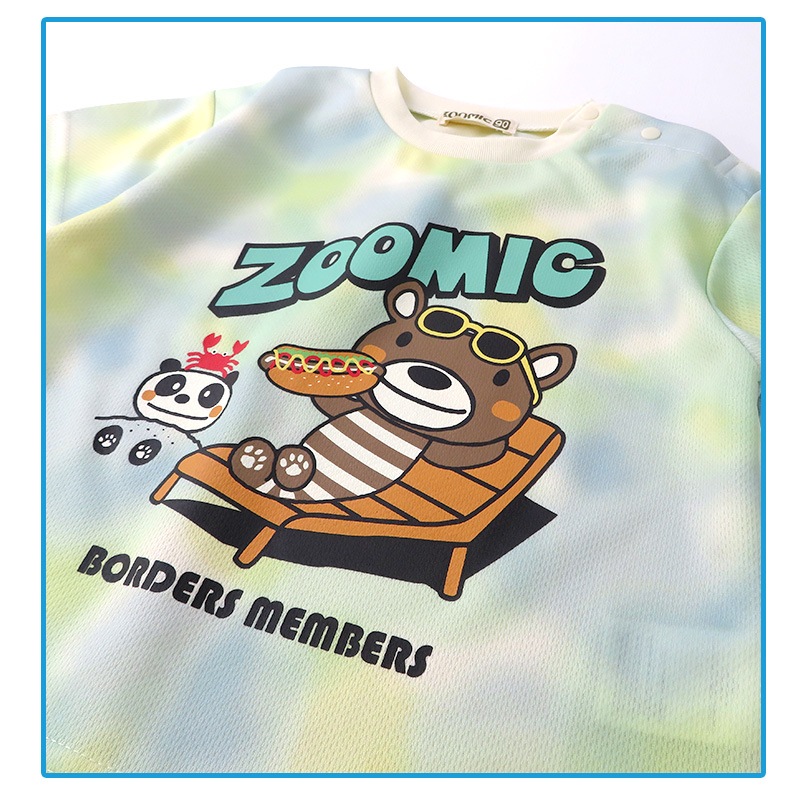 キッズ Tシャツ レトロポップ タイダイ風 半袖 男の子 女の子 トップス 【 ZOOMIC ズーミック 】 子供服 ベビー服 プリント かわいい くま パンダ グラデーション サーフ ストリート スケーター 80cm 90cm 95cm 100cm 110cm 120cm 130cm