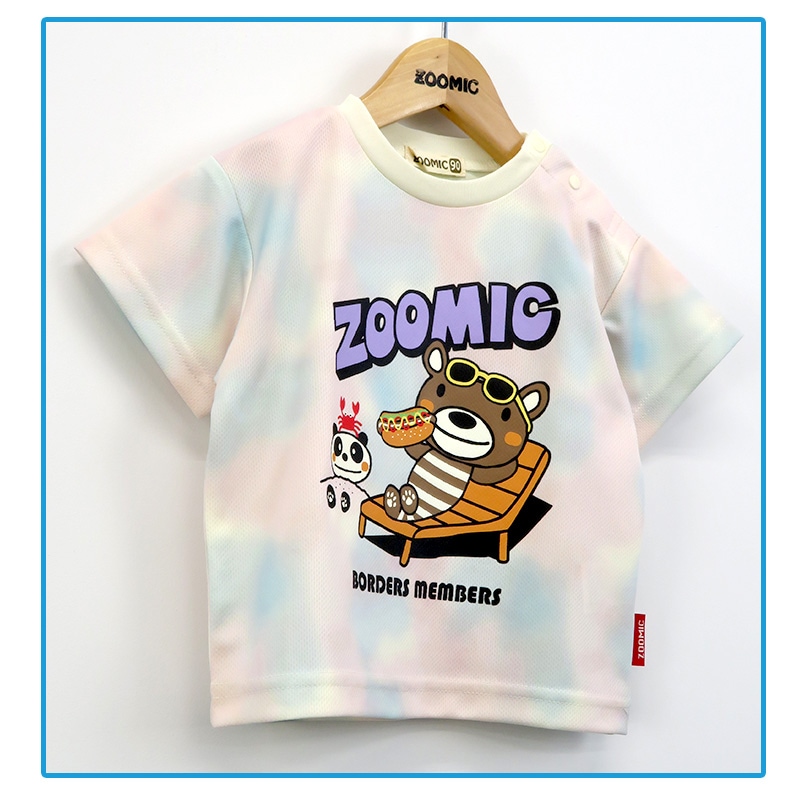 キッズ Tシャツ レトロポップ タイダイ風 半袖 男の子 女の子 トップス 【 ZOOMIC ズーミック 】 子供服 ベビー服 プリント かわいい くま パンダ グラデーション サーフ ストリート スケーター 80cm 90cm 95cm 100cm 110cm 120cm 130cm