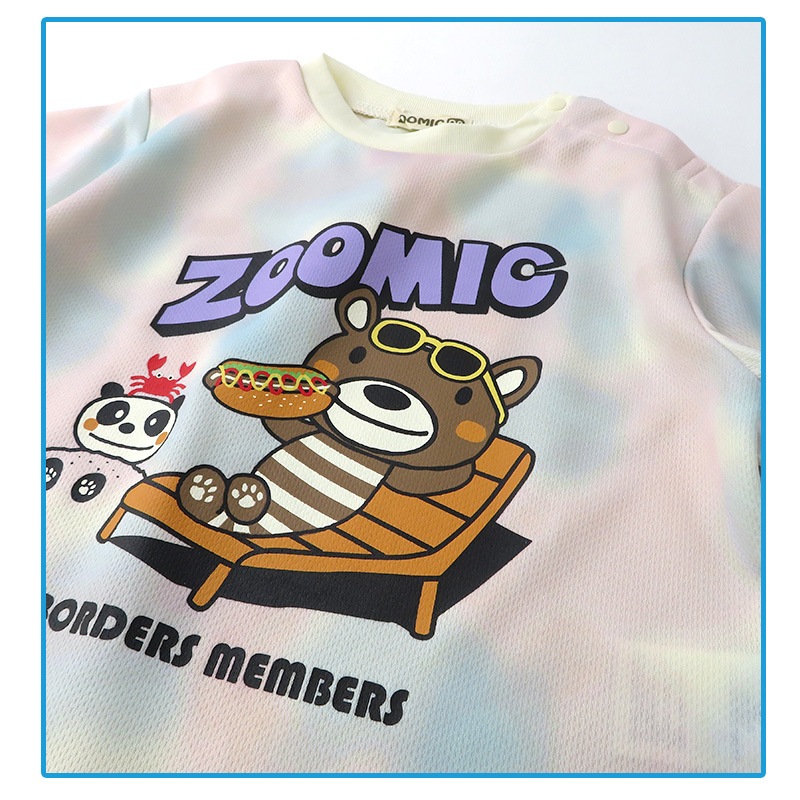 キッズ Tシャツ レトロポップ タイダイ風 半袖 男の子 女の子 トップス 【 ZOOMIC ズーミック 】 子供服 ベビー服 プリント かわいい くま パンダ グラデーション サーフ ストリート スケーター 80cm 90cm 95cm 100cm 110cm 120cm 130cm