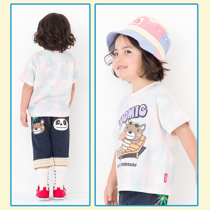 キッズ Tシャツ レトロポップ タイダイ風 半袖 男の子 女の子 トップス 【 ZOOMIC ズーミック 】 子供服 ベビー服 プリント かわいい くま パンダ グラデーション サーフ ストリート スケーター 80cm 90cm 95cm 100cm 110cm 120cm 130cm