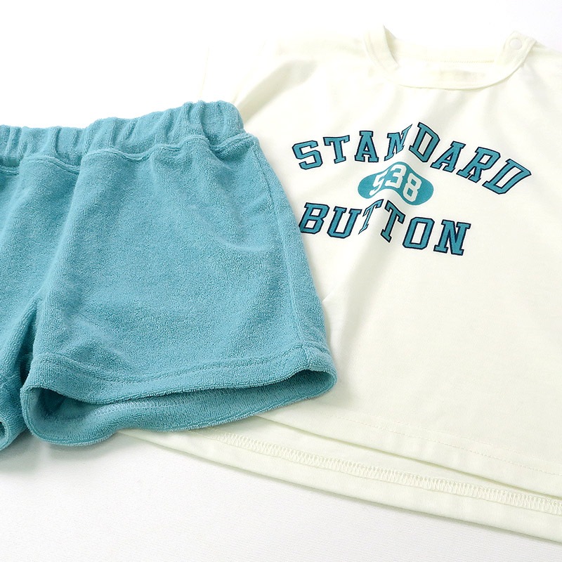 パジャマ キッズ ベビー 男の子 女の子 セットアップ 上下セット 2点セット ロゴ リラクシングウエア 天竺 半袖 Tシャツ パイル ショートパンツ ( 80-130 ) ナイトウェア 男女兼用 ユニセックス 夏 部屋着 ルームウェア 80 90 95 100 110 120 130 