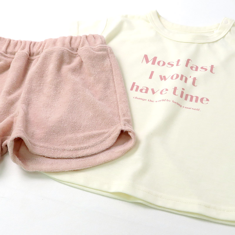 パジャマ キッズ ベビー 男の子 女の子 セットアップ 上下セット 2点セット ロゴ リラクシングウエア 天竺 半袖 Tシャツ パイル ショートパンツ ( 80-130 ) ナイトウェア 男女兼用 ユニセックス 夏 部屋着 ルームウェア 80 90 95 100 110 120 130 