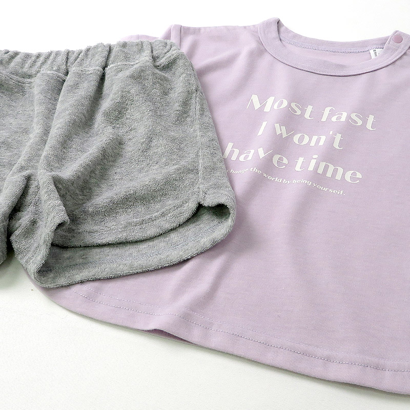 パジャマ キッズ ベビー 男の子 女の子 セットアップ 上下セット 2点セット ロゴ リラクシングウエア 天竺 半袖 Tシャツ パイル ショートパンツ ( 80-130 ) ナイトウェア 男女兼用 ユニセックス 夏 部屋着 ルームウェア 80 90 95 100 110 120 130 