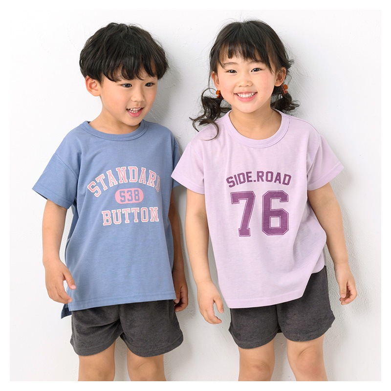 パジャマ キッズ ベビー 男の子 女の子 セットアップ 上下セット 2点セット ロゴ リラクシングウエア 天竺 半袖 Tシャツ パイル ショートパンツ ( 80-130 ) ナイトウェア 男女兼用 ユニセックス 夏 部屋着 ルームウェア 80 90 95 100 110 120 130 