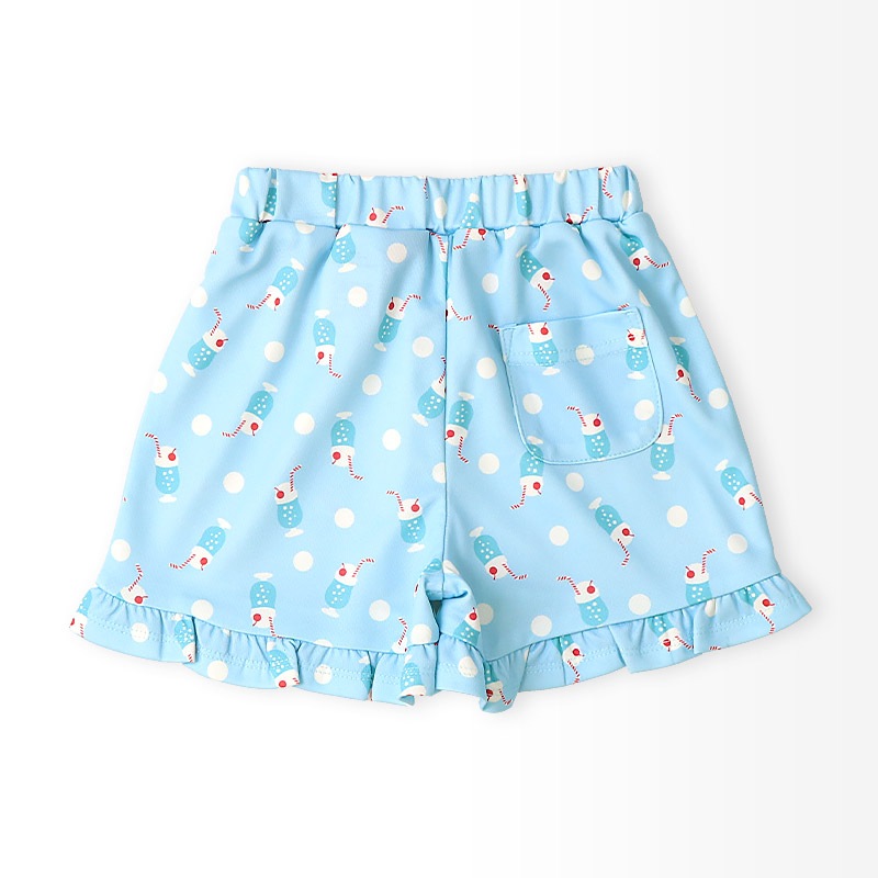 キッズ ショートパンツ メッシュ 女の子 接触冷感 涼しい イージーパンツ 【GrinLab グリンラボ】 ベビー ハーフパンツ ズボン ボトムス ショーツ フリル裾 総柄 クリームソーダ スイーツ 食べ物 たべもの 伸縮 ウエストゴム ストレッチ 女児 80 90 95 100 110 120 130