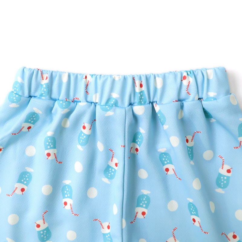 キッズ ショートパンツ メッシュ 女の子 接触冷感 涼しい イージーパンツ 【GrinLab グリンラボ】 ベビー ハーフパンツ ズボン ボトムス ショーツ フリル裾 総柄 クリームソーダ スイーツ 食べ物 たべもの 伸縮 ウエストゴム ストレッチ 女児 80 90 95 100 110 120 130