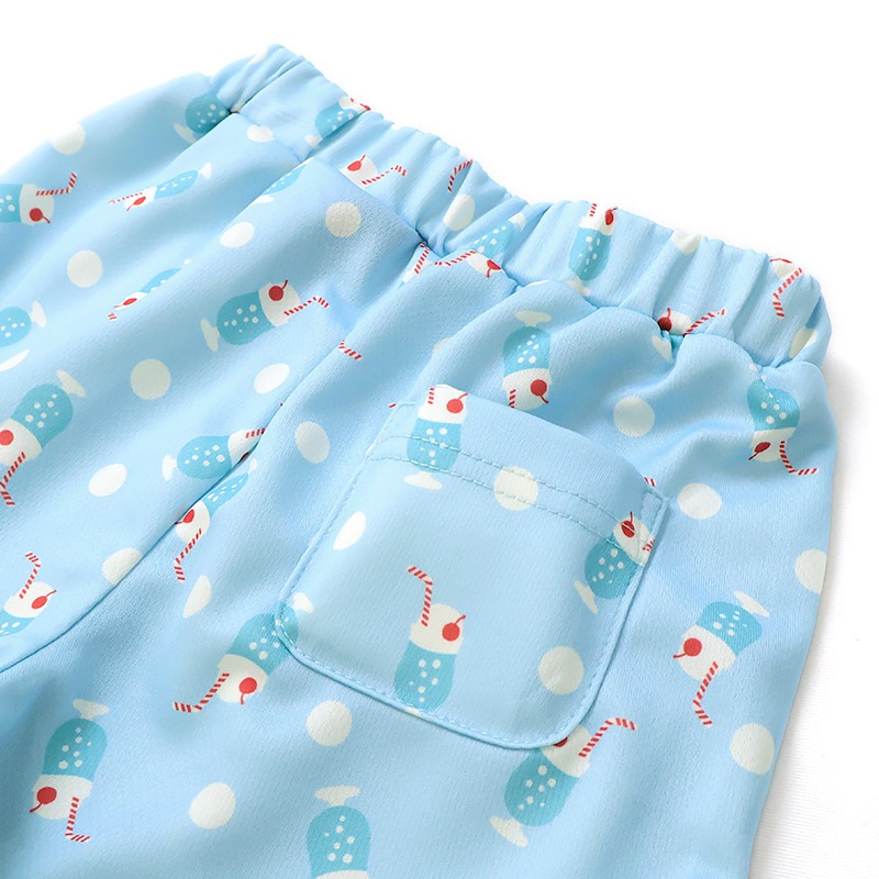 キッズ ショートパンツ メッシュ 女の子 接触冷感 涼しい イージーパンツ 【GrinLab グリンラボ】 ベビー ハーフパンツ ズボン ボトムス ショーツ フリル裾 総柄 クリームソーダ スイーツ 食べ物 たべもの 伸縮 ウエストゴム ストレッチ 女児 80 90 95 100 110 120 130