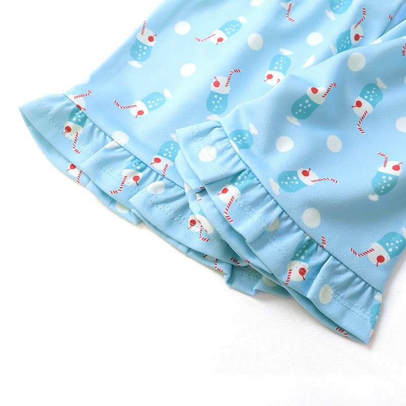 キッズ ショートパンツ メッシュ 女の子 接触冷感 涼しい イージーパンツ 【GrinLab グリンラボ】 ベビー ハーフパンツ ズボン ボトムス ショーツ フリル裾 総柄 クリームソーダ スイーツ 食べ物 たべもの 伸縮 ウエストゴム ストレッチ 女児 80 90 95 100 110 120 130