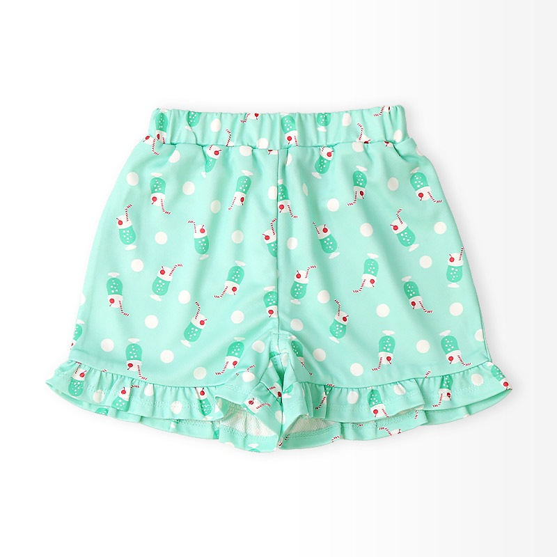キッズ ショートパンツ メッシュ 女の子 接触冷感 涼しい イージーパンツ 【GrinLab グリンラボ】 ベビー ハーフパンツ ズボン ボトムス ショーツ フリル裾 総柄 クリームソーダ スイーツ 食べ物 たべもの 伸縮 ウエストゴム ストレッチ 女児 80 90 95 100 110 120 130