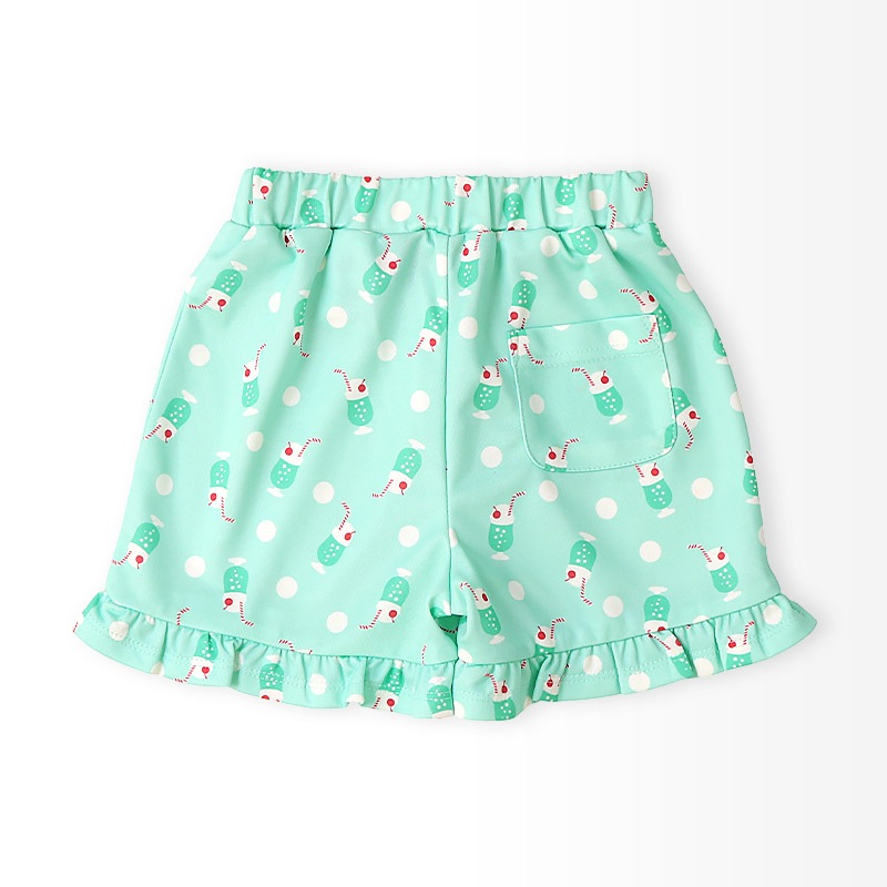 キッズ ショートパンツ メッシュ 女の子 接触冷感 涼しい イージーパンツ 【GrinLab グリンラボ】 ベビー ハーフパンツ ズボン ボトムス ショーツ フリル裾 総柄 クリームソーダ スイーツ 食べ物 たべもの 伸縮 ウエストゴム ストレッチ 女児 80 90 95 100 110 120 130
