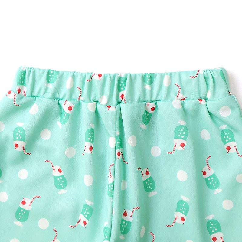 キッズ ショートパンツ メッシュ 女の子 接触冷感 涼しい イージーパンツ 【GrinLab グリンラボ】 ベビー ハーフパンツ ズボン ボトムス ショーツ フリル裾 総柄 クリームソーダ スイーツ 食べ物 たべもの 伸縮 ウエストゴム ストレッチ 女児 80 90 95 100 110 120 130