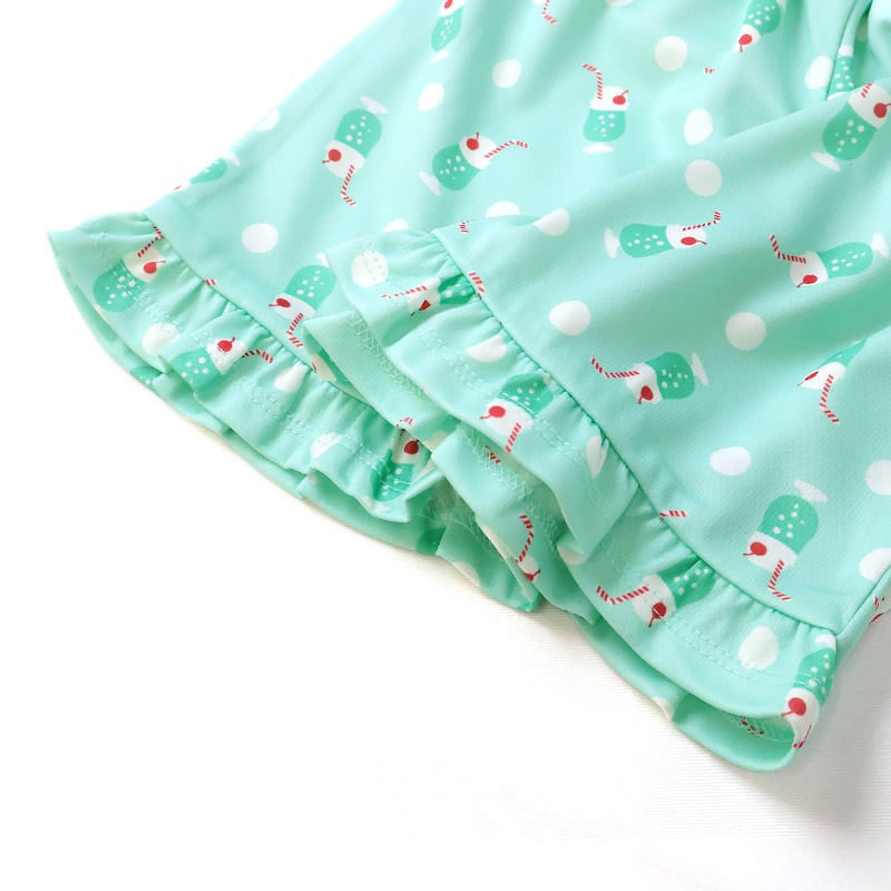 キッズ ショートパンツ メッシュ 女の子 接触冷感 涼しい イージーパンツ 【GrinLab グリンラボ】 ベビー ハーフパンツ ズボン ボトムス ショーツ フリル裾 総柄 クリームソーダ スイーツ 食べ物 たべもの 伸縮 ウエストゴム ストレッチ 女児 80 90 95 100 110 120 130