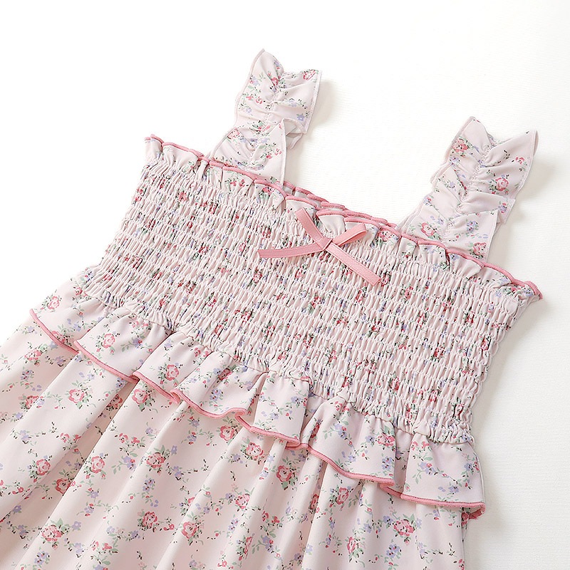 UVカット 小花柄シャーリングセパレート水着｜100-130cm
