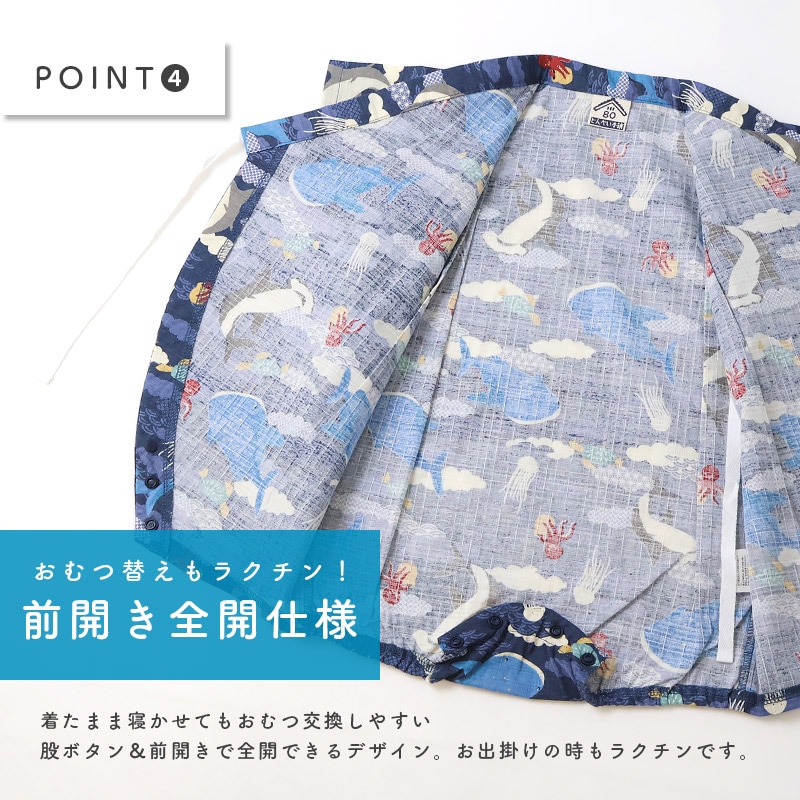 甚平 ロンパース 子供服 男の子 綿100% 甚平グレコ ベビー 赤ちゃん じんべい 和装 浴衣 ゆかた 夏祭り 花火 花火大会 イベント 盆踊り お盆 暑さ対策 涼しい 部屋着 寝間着 総柄プリント 祭り 恐竜 サメ シャーク かわいい 2点セット 70 80 男児 出産祝い ギフト