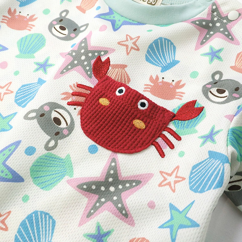 キッズ Tシャツ 半袖 ポケT 総柄 アニマル 動物 くま 男の子 女の子【ZOOMIC ズーミック】 ベビー トップス カットソー カニ ヒトデ 星 スター 肩ボタン 天竺 プリント バックプリント キャラクター 海 生き物 クマ グレー 子ども 80 90 95 100 110 120 130