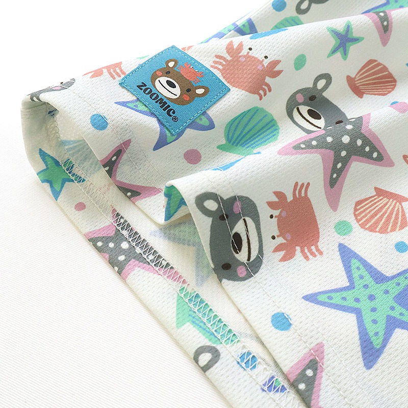 キッズ Tシャツ 半袖 ポケT 総柄 アニマル 動物 くま 男の子 女の子【ZOOMIC ズーミック】 ベビー トップス カットソー カニ ヒトデ 星 スター 肩ボタン 天竺 プリント バックプリント キャラクター 海 生き物 クマ グレー 子ども 80 90 95 100 110 120 130