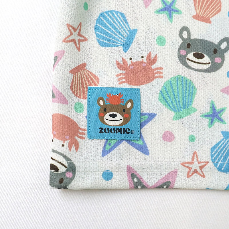 キッズ Tシャツ 半袖 ポケT 総柄 アニマル 動物 くま 男の子 女の子【ZOOMIC ズーミック】 ベビー トップス カットソー カニ ヒトデ 星 スター 肩ボタン 天竺 プリント バックプリント キャラクター 海 生き物 クマ グレー 子ども 80 90 95 100 110 120 130