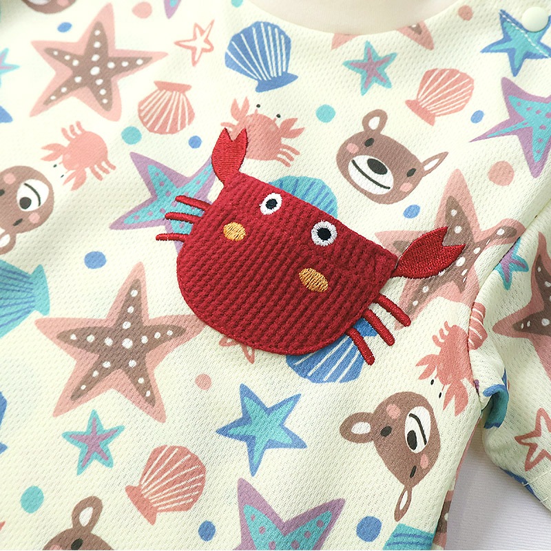 キッズ Tシャツ 半袖 ポケT 総柄 アニマル 動物 くま 男の子 女の子【ZOOMIC ズーミック】 ベビー トップス カットソー カニ ヒトデ 星 スター 肩ボタン 天竺 プリント バックプリント キャラクター 海 生き物 クマ グレー 子ども 80 90 95 100 110 120 130