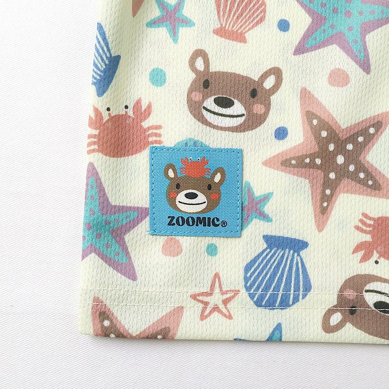 キッズ Tシャツ 半袖 ポケT 総柄 アニマル 動物 くま 男の子 女の子【ZOOMIC ズーミック】 ベビー トップス カットソー カニ ヒトデ 星 スター 肩ボタン 天竺 プリント バックプリント キャラクター 海 生き物 クマ グレー 子ども 80 90 95 100 110 120 130