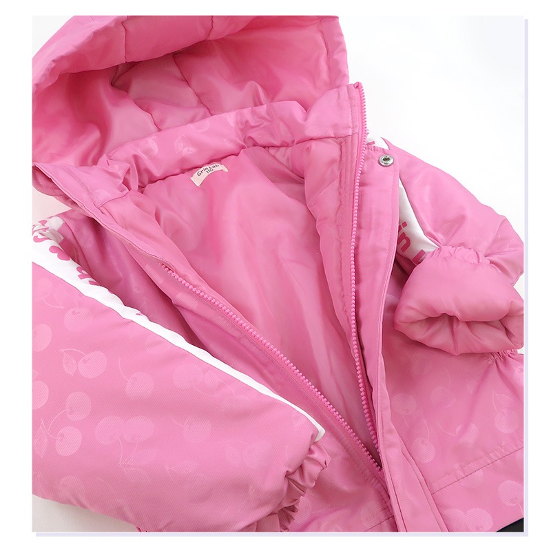 ジャンプスーツ キッズ 女の子 防寒 中綿 撥水加工 フード ( 110-130cm )【 GrinLab グリンラボ 】 アウター ジャケット スノーウェア スキーウェア スノーコンビ ツナギ 雪遊び 冬 ガールズ チェリー さくらんぼ ベビー 110cm 120cm 130cm