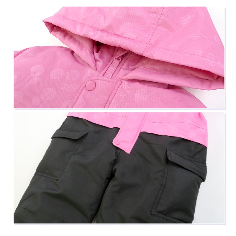 ジャンプスーツ キッズ 女の子 防寒 中綿 撥水加工 フード ( 110-130cm )【 GrinLab グリンラボ 】 アウター ジャケット スノーウェア スキーウェア スノーコンビ ツナギ 雪遊び 冬 ガールズ チェリー さくらんぼ ベビー 110cm 120cm 130cm