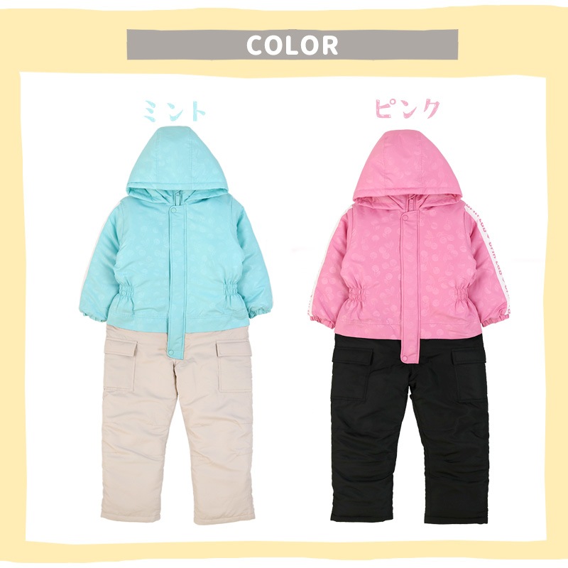 ジャンプスーツ キッズ 女の子 防寒 中綿 撥水加工 フード ( 110-130cm )【 GrinLab グリンラボ 】 アウター ジャケット スノーウェア スキーウェア スノーコンビ ツナギ 雪遊び 冬 ガールズ チェリー さくらんぼ ベビー 110cm 120cm 130cm