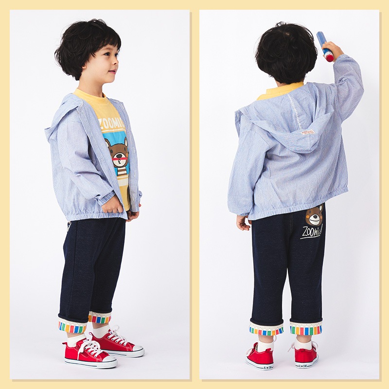 パンツ キッズ ニットデニム 7分丈 パンツ 子供服 ボトムス 折り曲げ ( 80-130cm)【 ZOOMIC ズーミック 】 男の子 女の子 文具 キッズ ベビー くま バックプリント かわいい 春物 80cm 90cm 95cm 100cm 110cm 120cm 130cm ユニセックス ジェンダーレス 