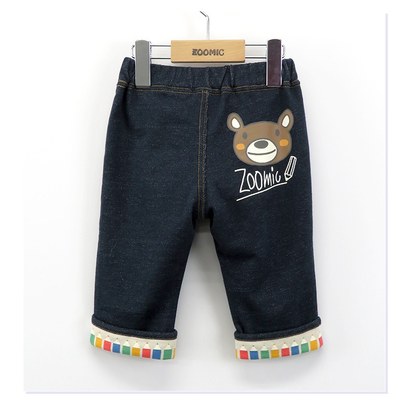 パンツ キッズ ニットデニム 7分丈 パンツ 子供服 ボトムス 折り曲げ ( 80-130cm)【 ZOOMIC ズーミック 】 男の子 女の子 文具 キッズ ベビー くま バックプリント かわいい 春物 80cm 90cm 95cm 100cm 110cm 120cm 130cm ユニセックス ジェンダーレス 