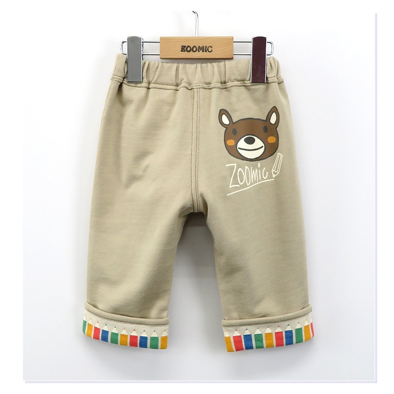 パンツ キッズ ニットデニム 7分丈 パンツ 子供服 ボトムス 折り曲げ ( 80-130cm)【 ZOOMIC ズーミック 】 男の子 女の子 文具 キッズ ベビー くま バックプリント かわいい 春物 80cm 90cm 95cm 100cm 110cm 120cm 130cm ユニセックス ジェンダーレス 