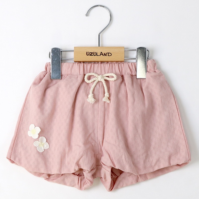 キッズ ショートパンツ 女の子 ガーリー フリル 小花柄 ボトムス ピンク ベージュ ( 80-130cm ) 【 Uzuland ウズランド 】 半ズボン ハーフパンツ 子供服 ベビー服 フラワー キュロット スカート カボチャ 可愛い お洒落 80cm 90cm 95cm 100cm 110cm 120cm 130cm