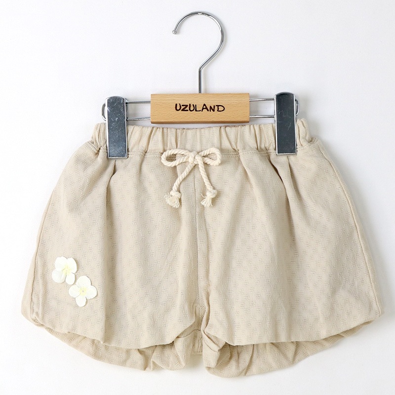 キッズ ショートパンツ 女の子 ガーリー フリル 小花柄 ボトムス ピンク ベージュ ( 80-130cm ) 【 Uzuland ウズランド 】 半ズボン ハーフパンツ 子供服 ベビー服 フラワー キュロット スカート カボチャ 可愛い お洒落 80cm 90cm 95cm 100cm 110cm 120cm 130cm